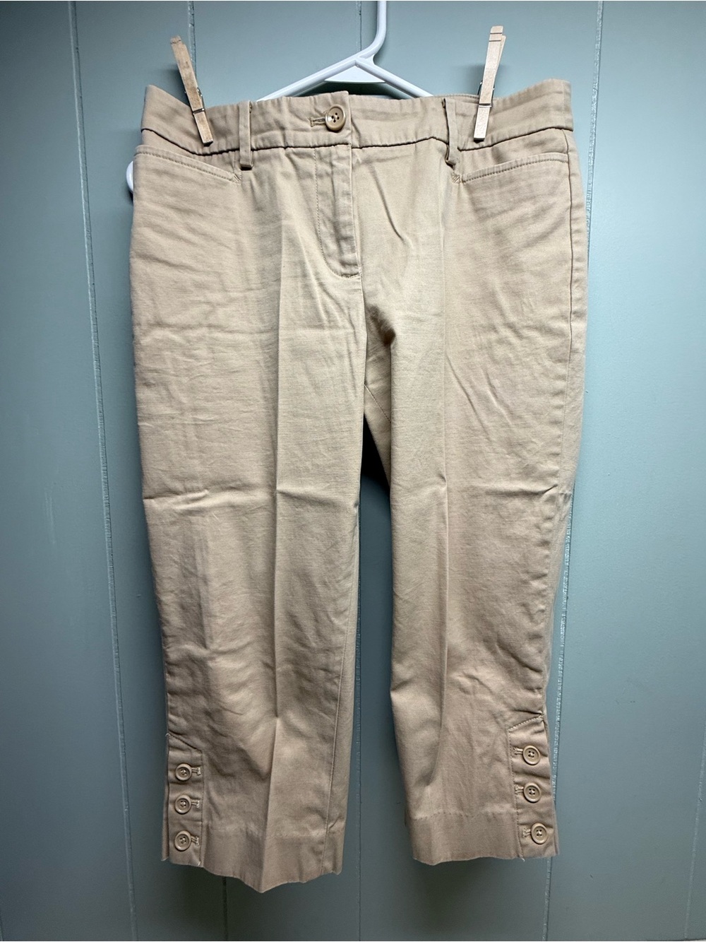 Beige Talbots Perfect Skimmer Cropped Button-Hem Pants